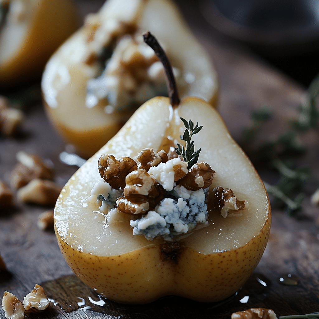Blue Cheese Stuffed Pears with Honey and Walnuts