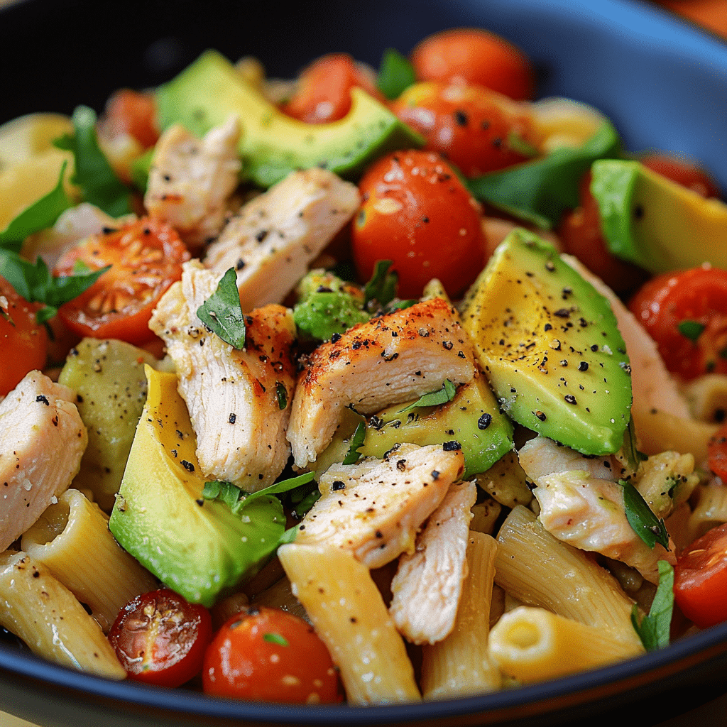 Chicken Pasta Salad with Avocado and Tomatoes