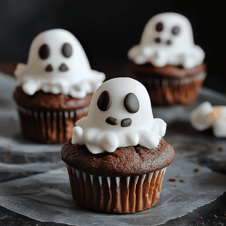 Chocolate Ghost Cupcakes with Marshmallow Frosting