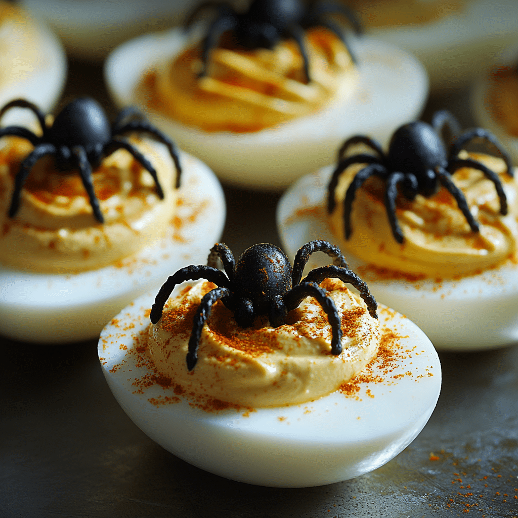 Deviled Eggs with Olive Spiders