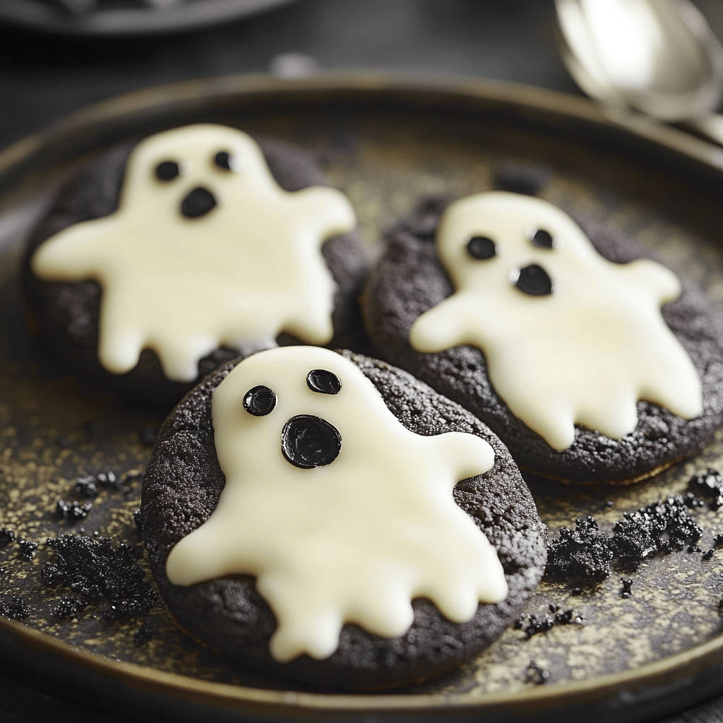 Ghost Cookies with White Chocolate and Black Cocoa