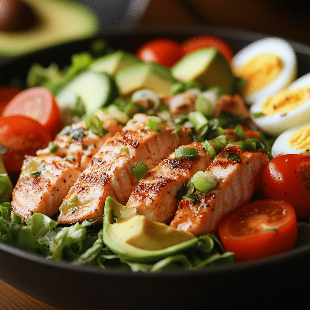 Grilled Salmon Cobb Salad with Mustard Vinaigrette
