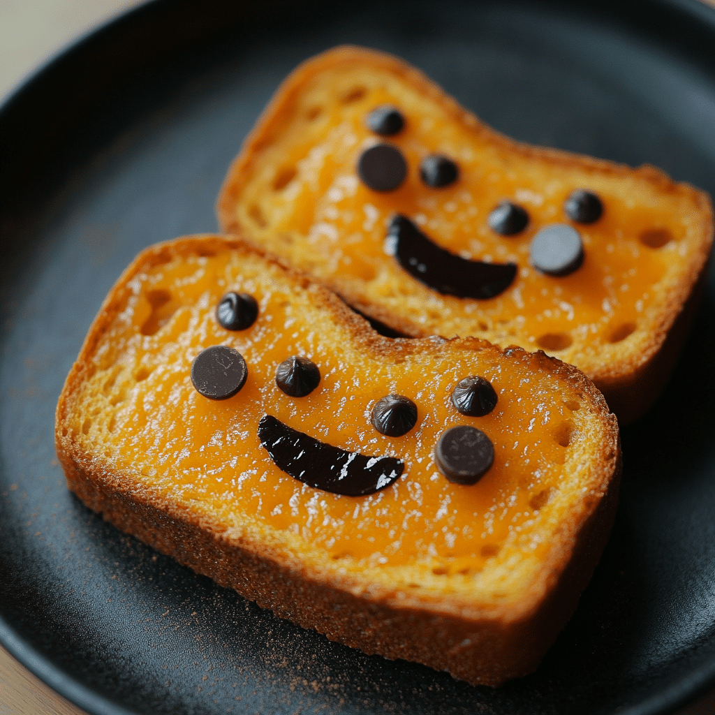 Pumpkin Toast with Chocolate Chip Faces