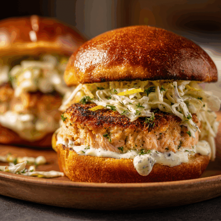 Salmon Burgers with Creamy Cabbage Slaw