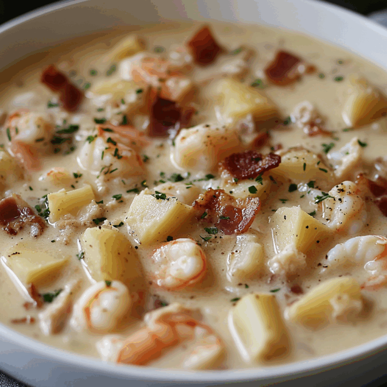 Seafood Chowder with Creamy Potatoes and Smoked Turkey Bacon