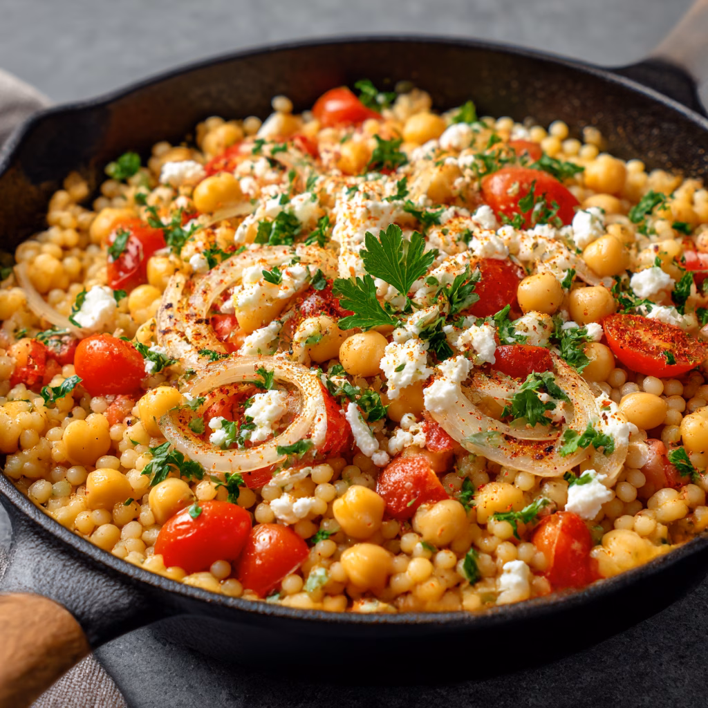 Pearl Couscous Skillet with Chickpeas and Feta