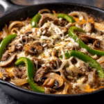 Philly Cheesesteak Skillet with Peppers and Mushrooms