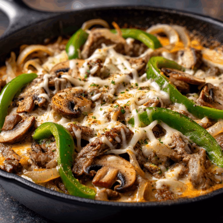 Philly Cheesesteak Skillet with Peppers and Mushrooms