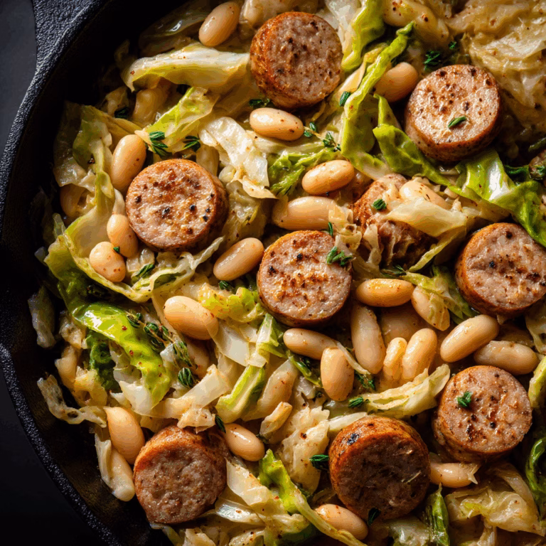Sausage Cabbage Skillet with White Beans